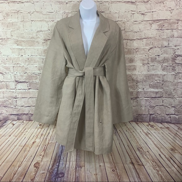 Lafayette 148 New York Jackets & Blazers - Lafayette 148 Beige Linen Blend Belted Long Jacket